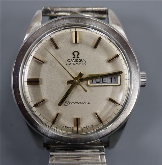 A gentlemans late 1960s stainless steel Omega Seamaster day/date automatic wrist watch,